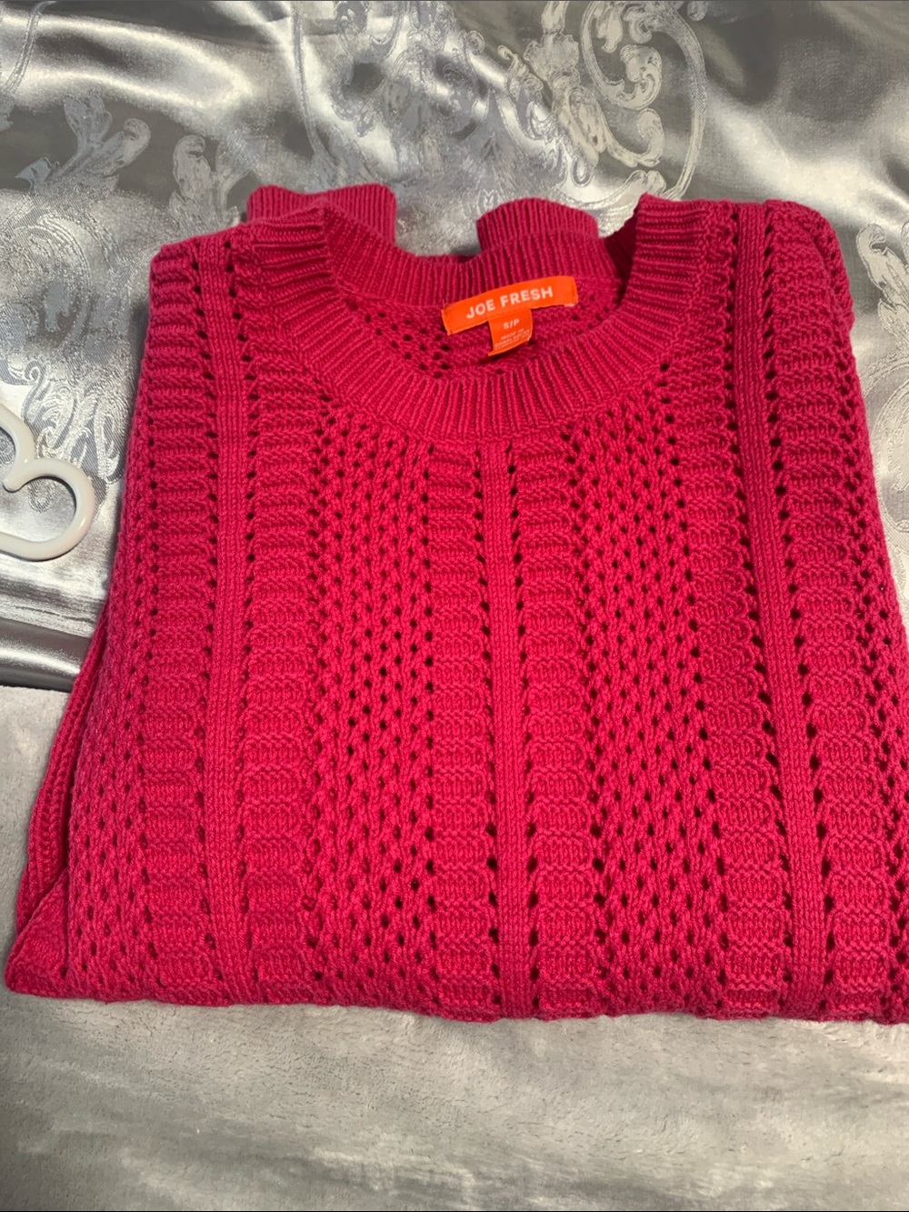 Joe Fresh Pink Pointelle Open Knit Sweater Size Small